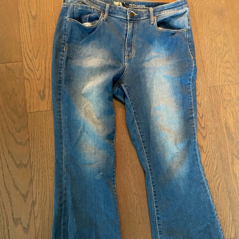 high rise flare crop blue jeans for women plus size 14/32W